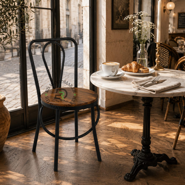 INDUSTRIAL LOOP BACK WOODEN SEAT METAL DINING CHAIR