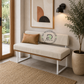MODERN CREAM RIBBED UPHOLSTERED ARMLESS SOFA WITH WOODEN BASE