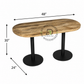 OVAL WOODEN DINING TABLE WITH TWIN ROUND METAL PEDESTSTAL BASE