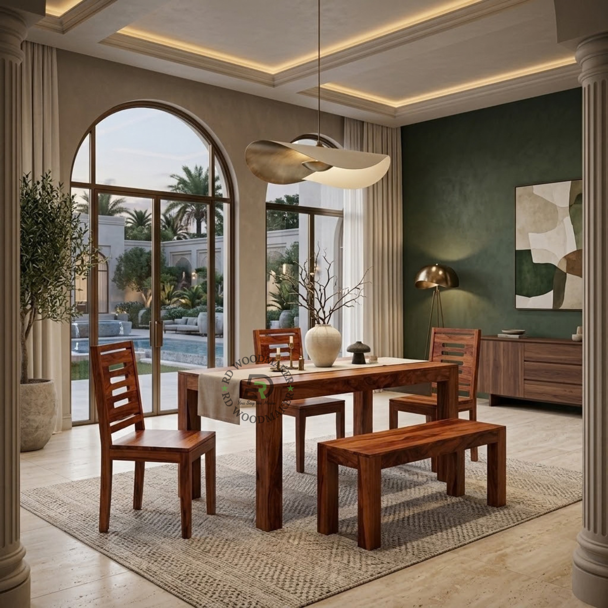 RUSTIC SOLID WOOD DINING TABLE & CLASSIC CHAIR SET