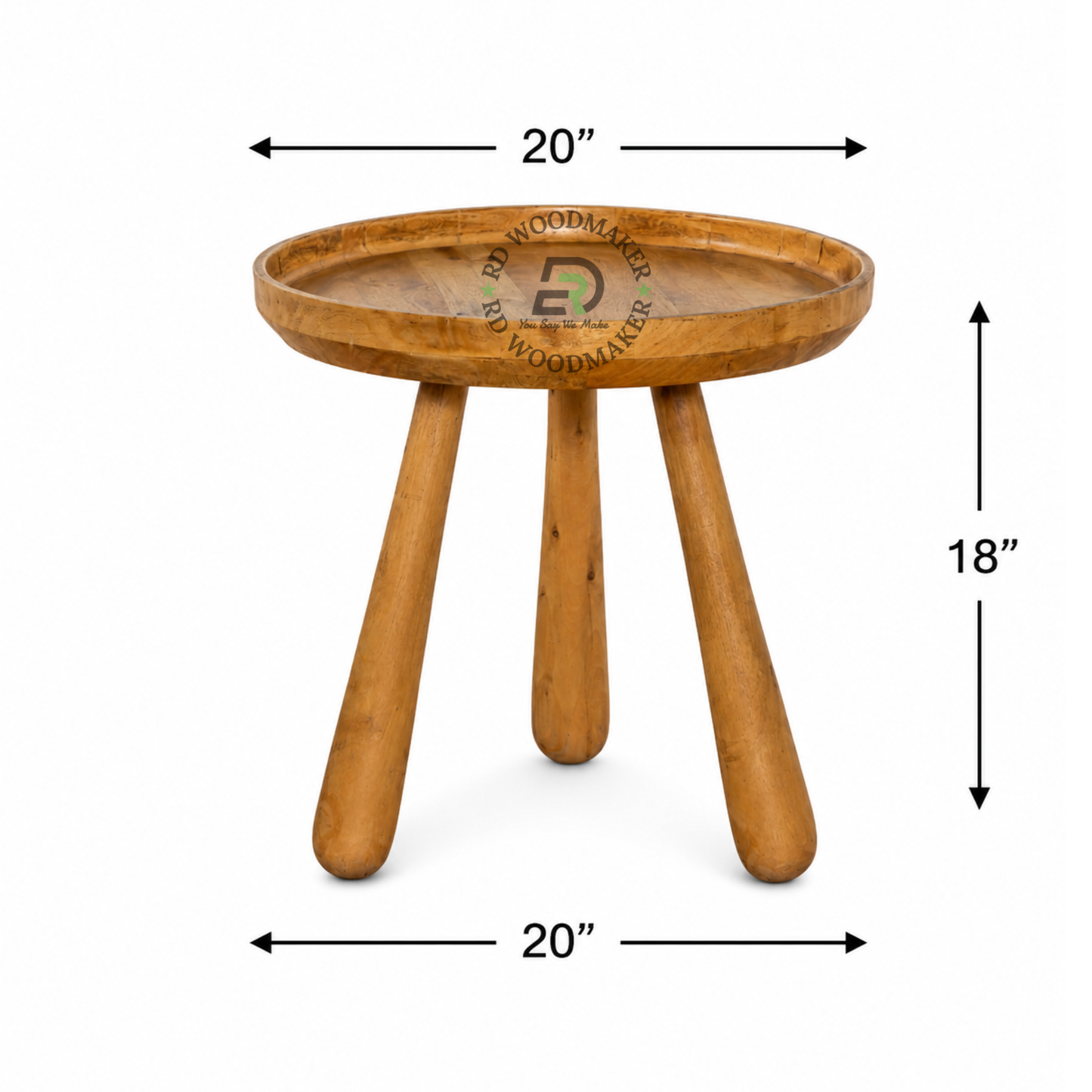ROUND SOLID WOOD TRAY TOP COFFEE TABLE