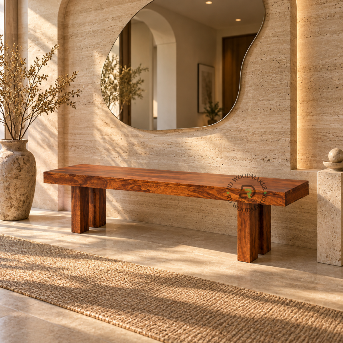 ORION SOLID WOOD BLOCK LEG DINING BENCH
