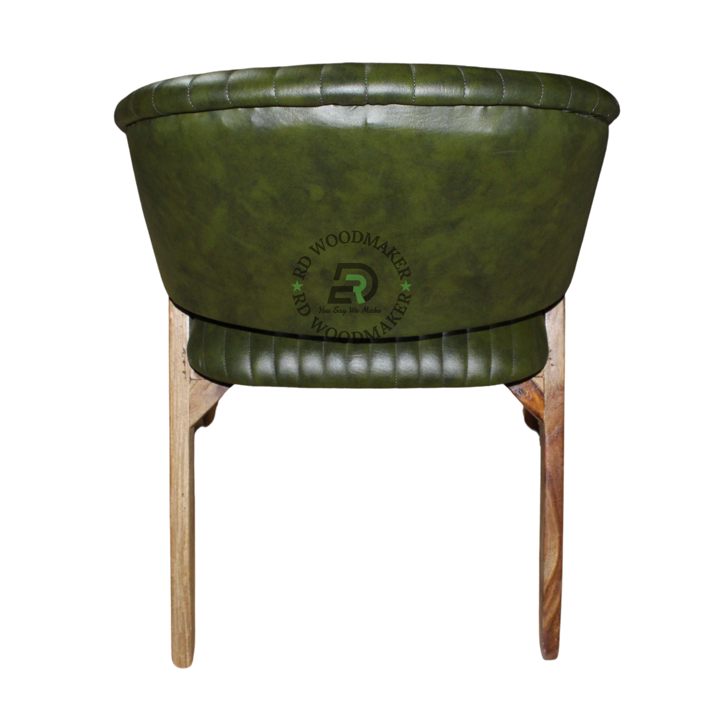 OLIVE GREEN CHANNEL TUFTED WOODEN ARMCHAIR