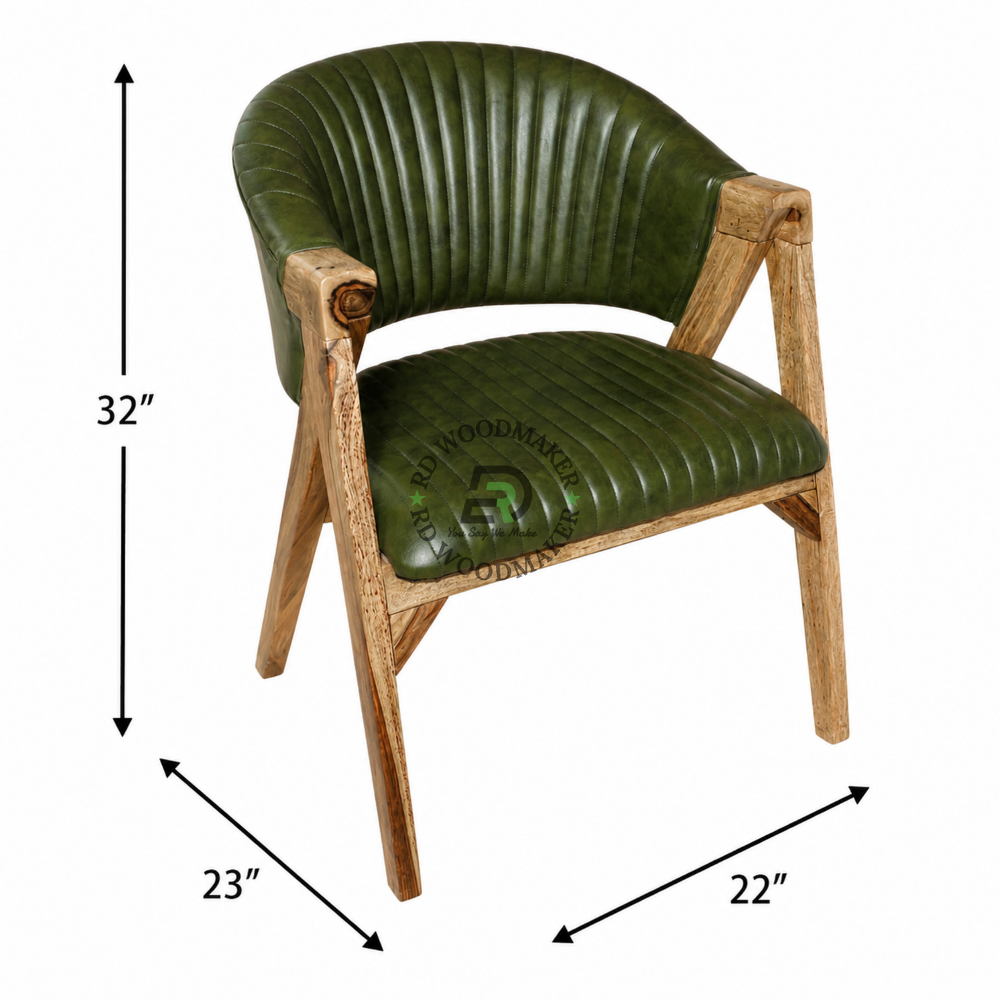 OLIVE GREEN CHANNEL TUFTED WOODEN ARMCHAIR