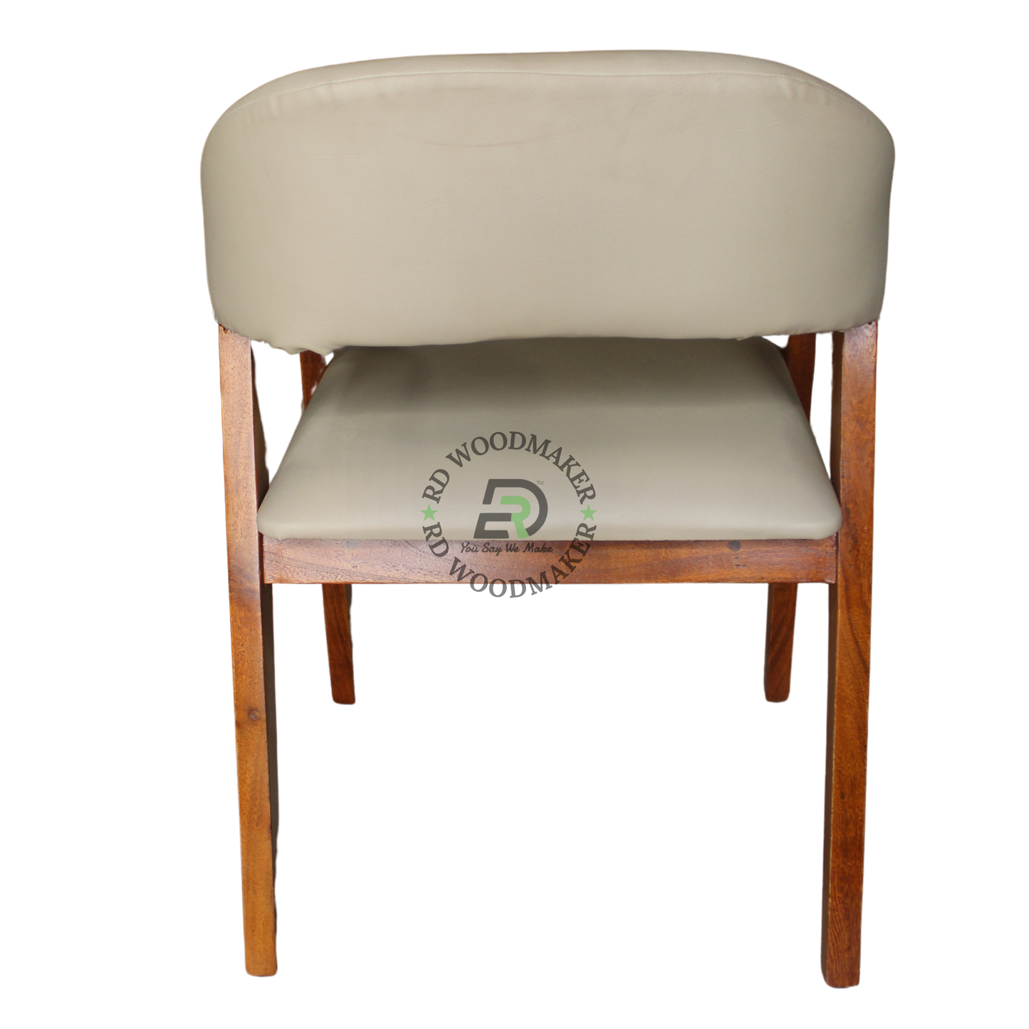 BEIGE UPHOLSTERED WOODEN DINING ARMCHAIR