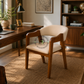 BEIGE UPHOLSTERED WOODEN DINING ARMCHAIR