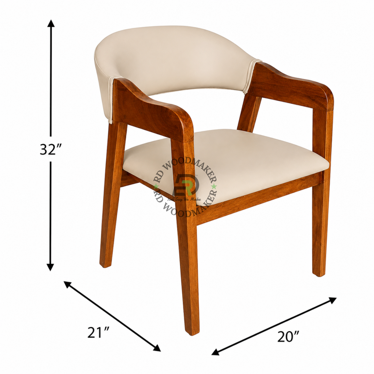 BEIGE UPHOLSTERED WOODEN DINING ARMCHAIR