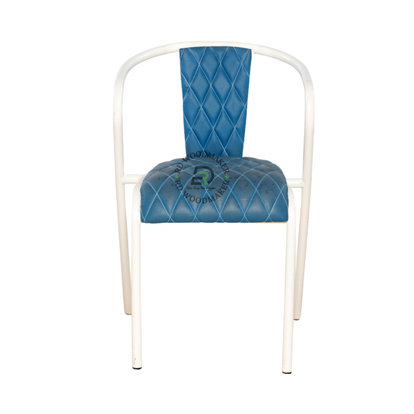 PREMIUM BLUE QUILTED UPHOLSTERED ARMCHAIR WITH WHITE METAL FRAME