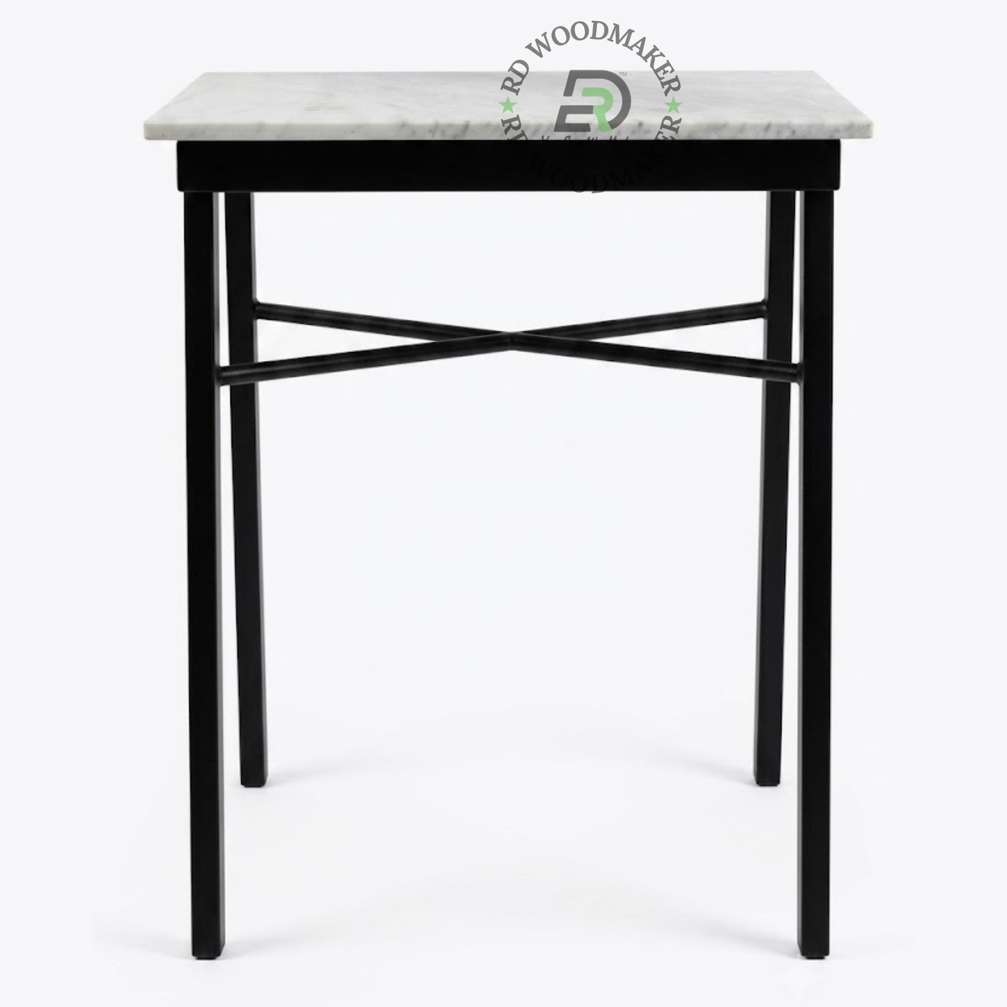 SQUARE WHITE MARBLE TOP DINING TABLE WITH BLACK METAL FRAME