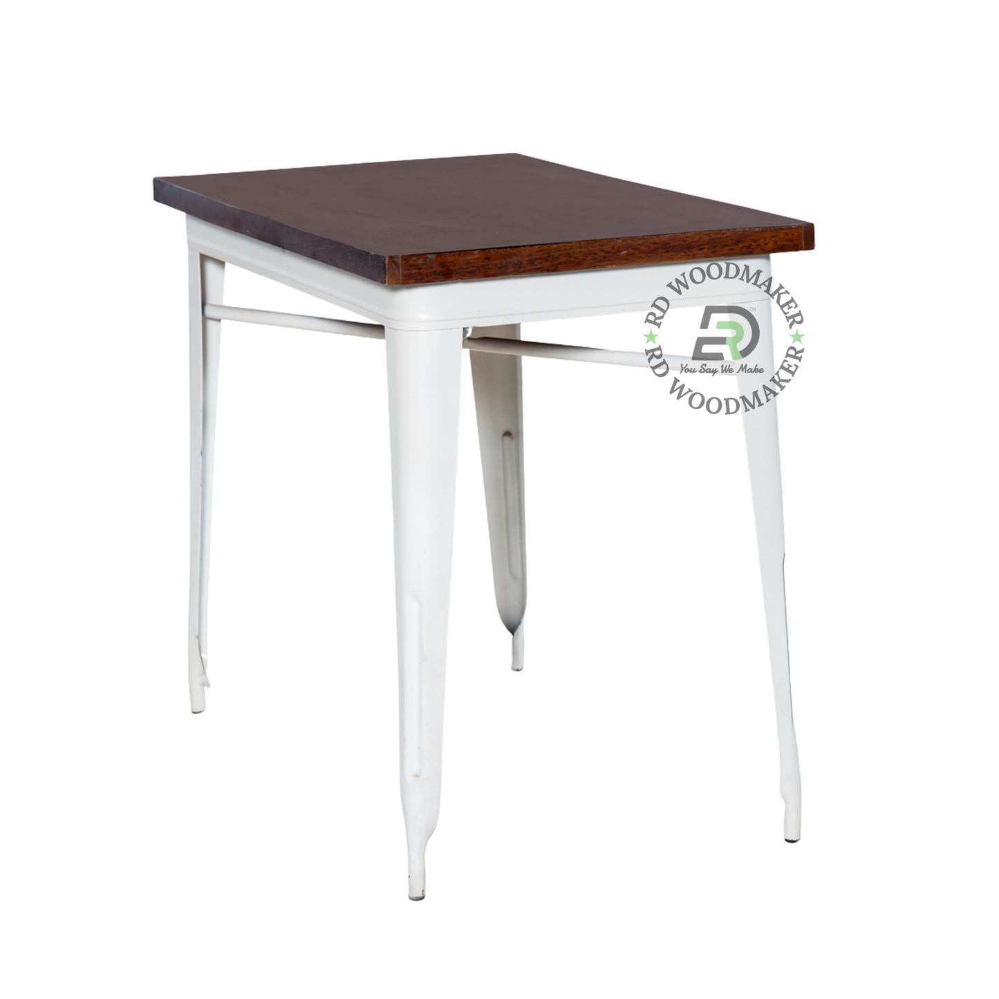 INDUSTRIAL WOOD & METAL DINING TABLE – WHITE FRAME