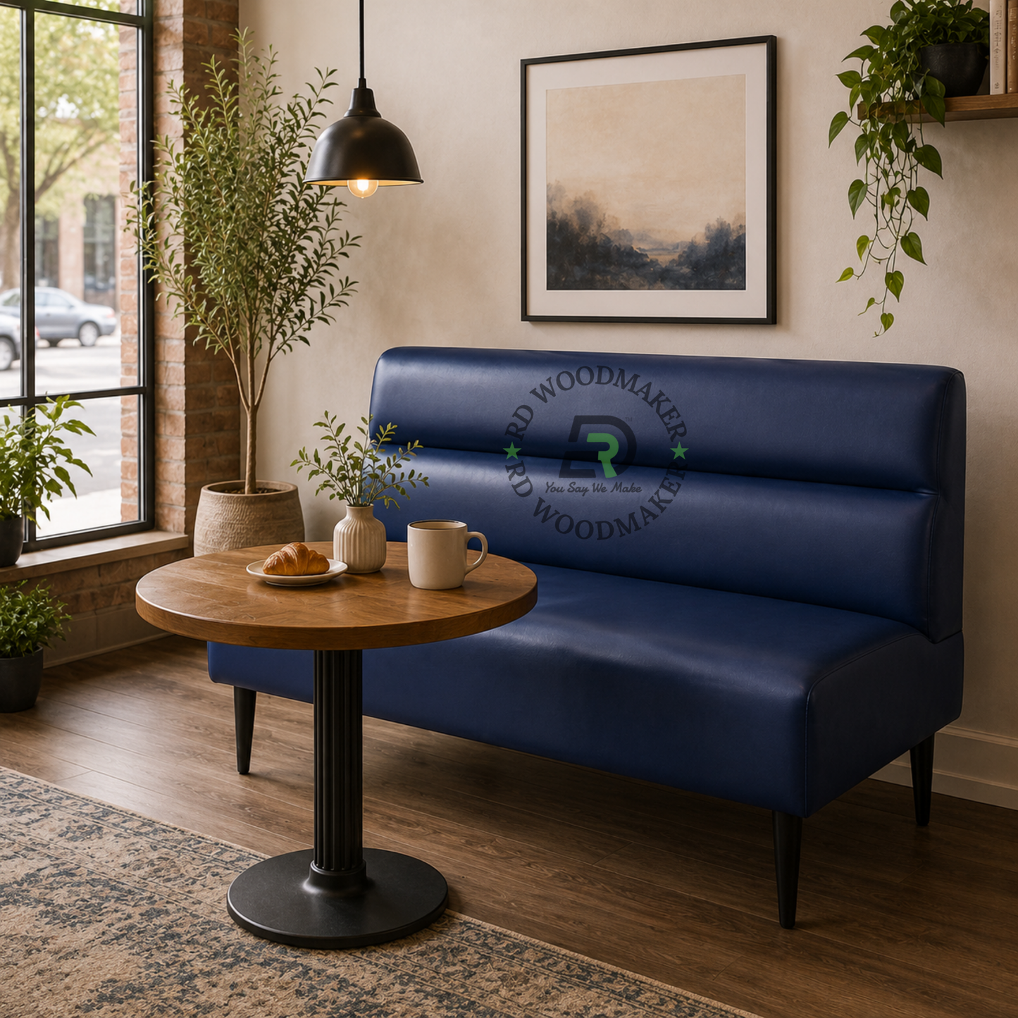 MODERN NAVY BLUE HORIZONTAL CHANNEL UPHOLSTERED TWO-SEATER SOFA