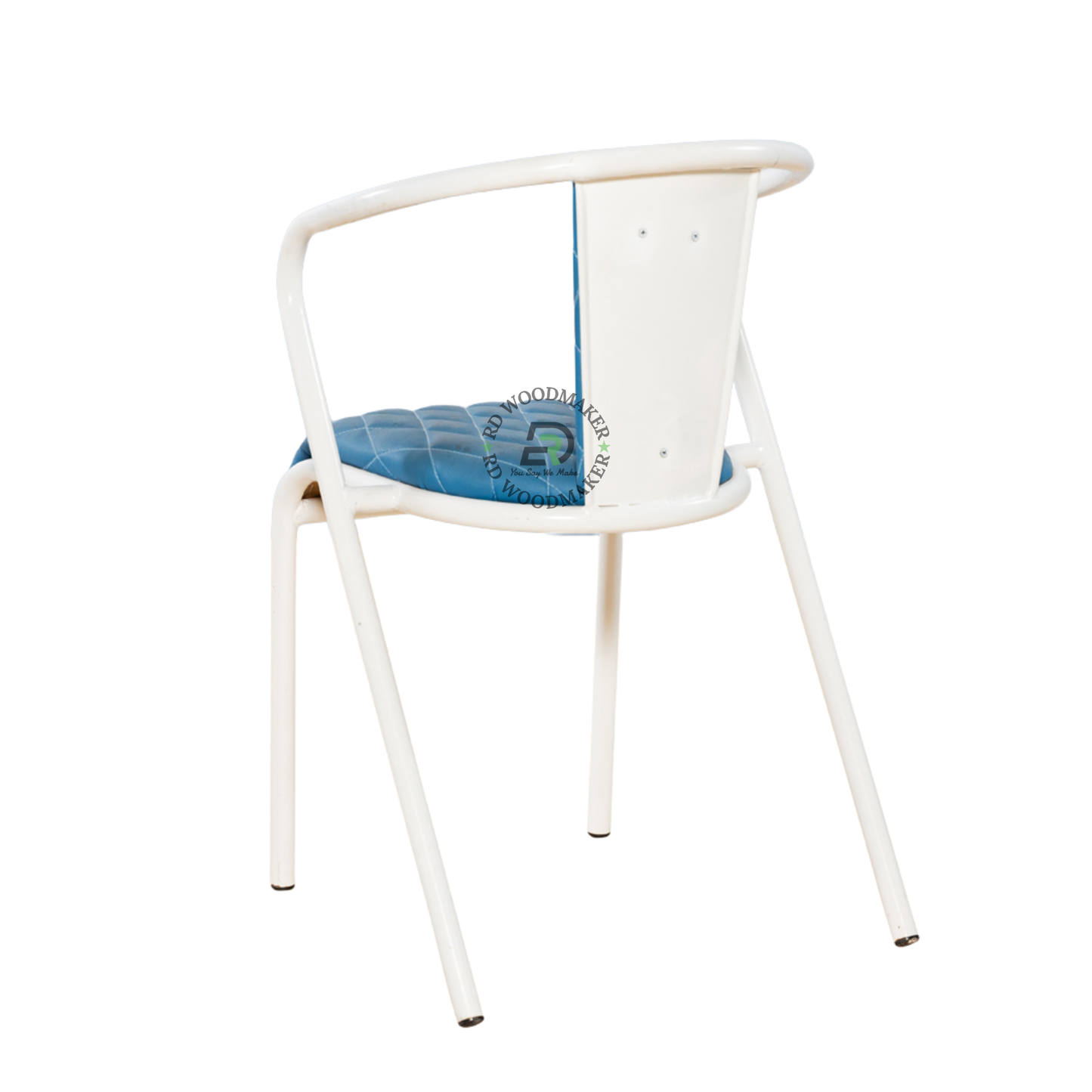 PREMIUM BLUE QUILTED UPHOLSTERED ARMCHAIR WITH WHITE METAL FRAME