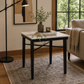 SQUARE WHITE MARBLE TOP DINING TABLE WITH BLACK METAL FRAME