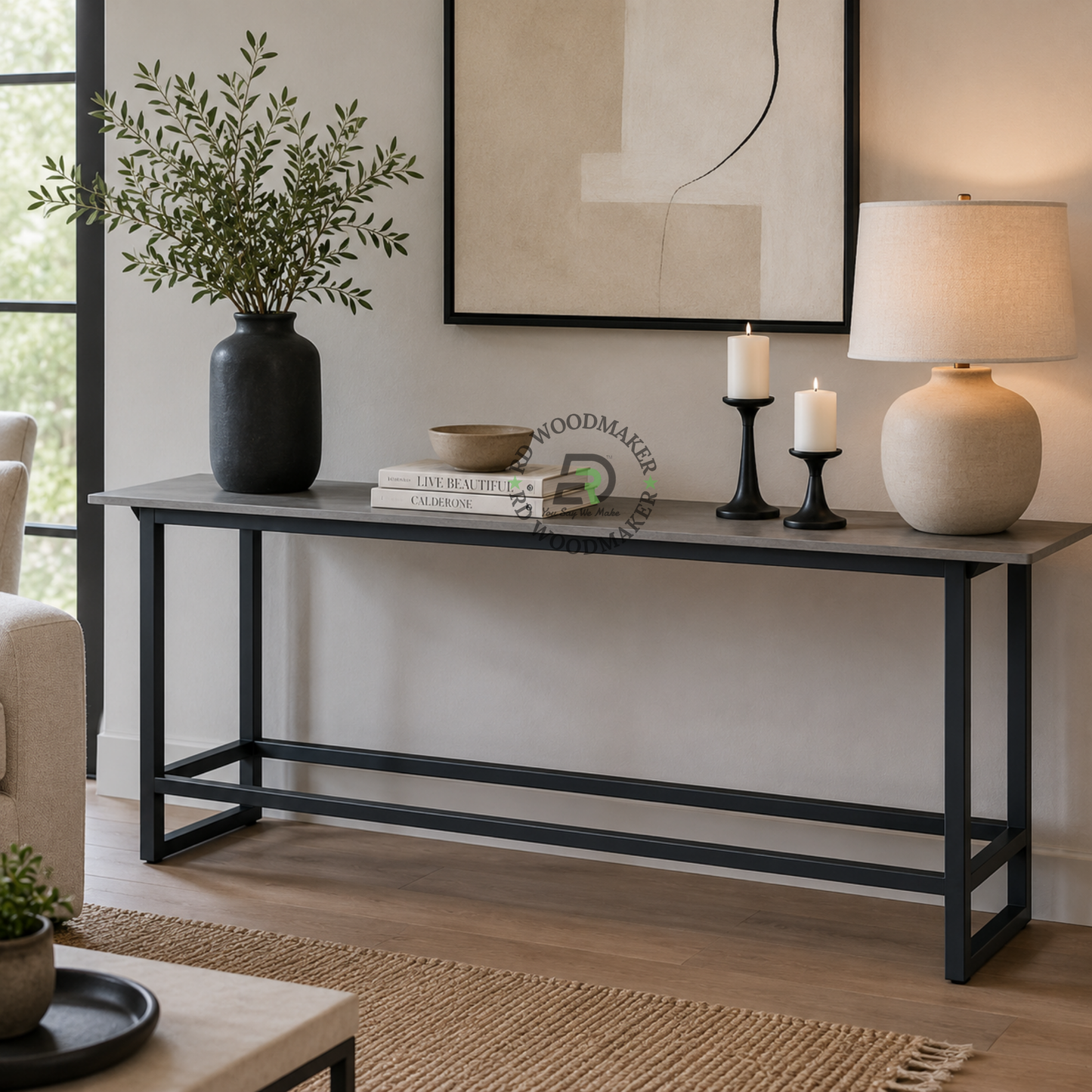 EXTRA-LONG INDUSTRIAL METAL BAR TABLE WITH GREY TOP
