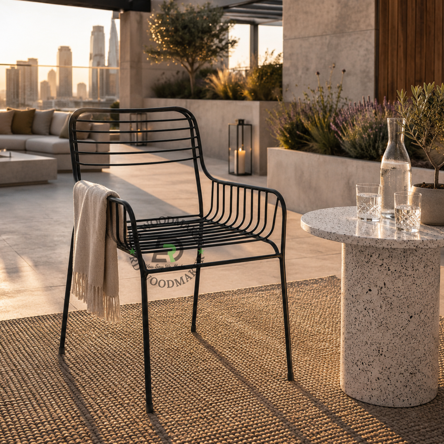MODERN BLACK METAL WIRE DINING ARMCHAIR
