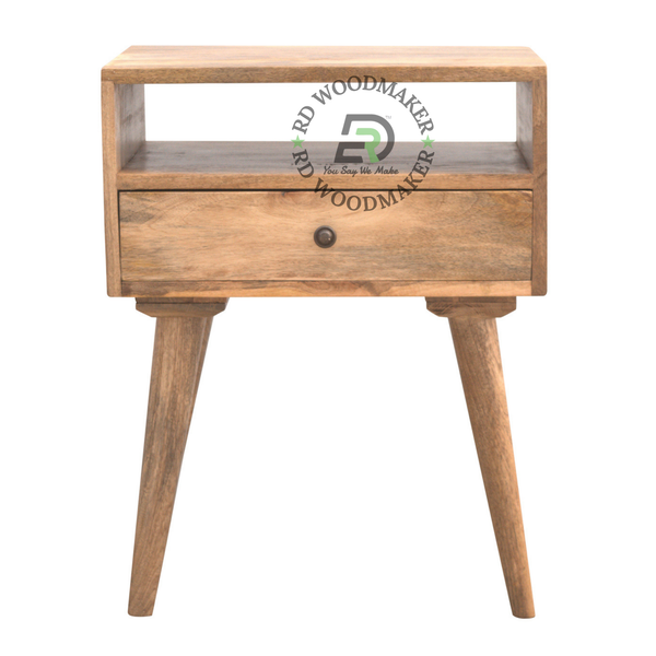 MODERN SOLID WOOD OPEN SHELF 1 DRAWER BEDSIDE TABLE