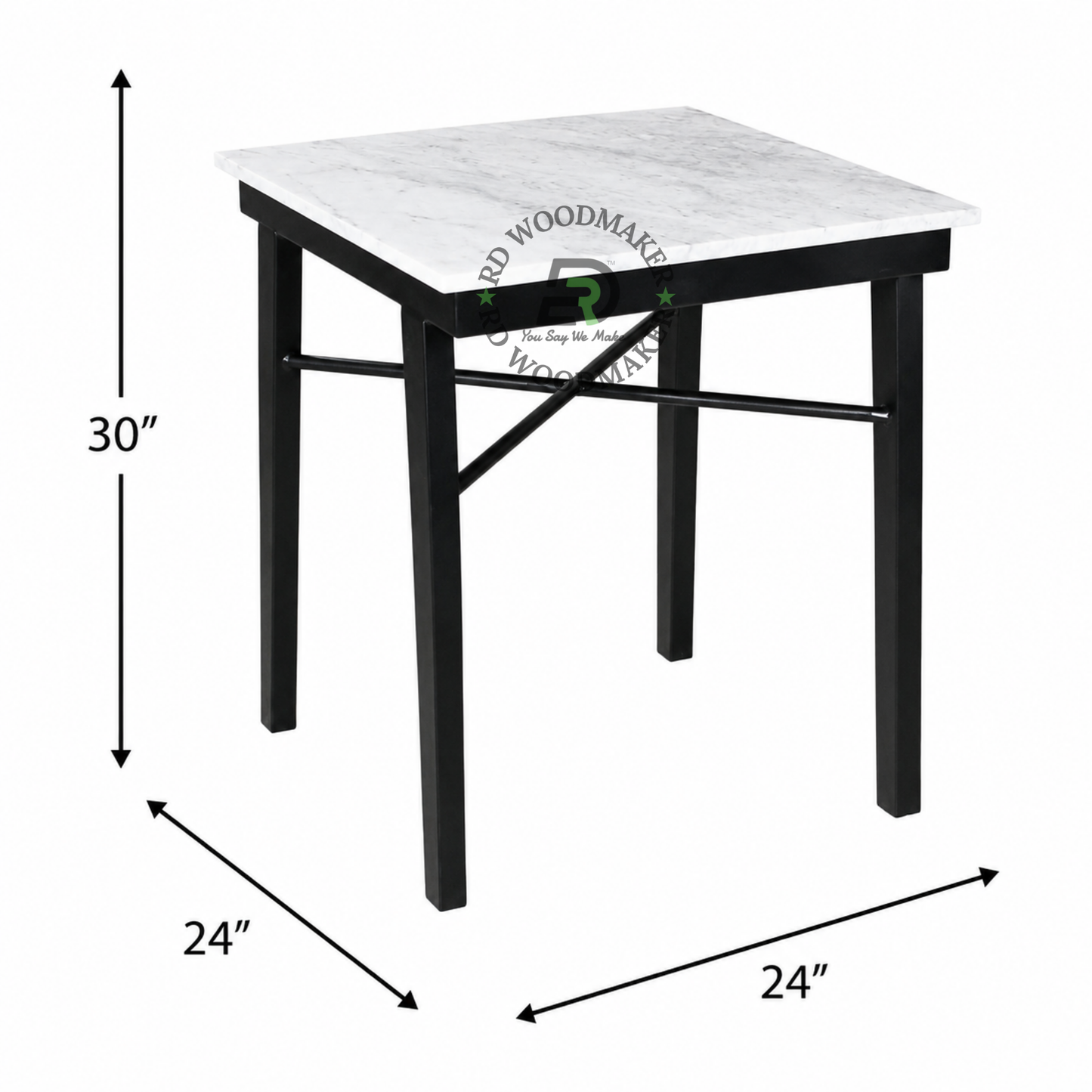 SQUARE WHITE MARBLE TOP DINING TABLE WITH BLACK METAL FRAME