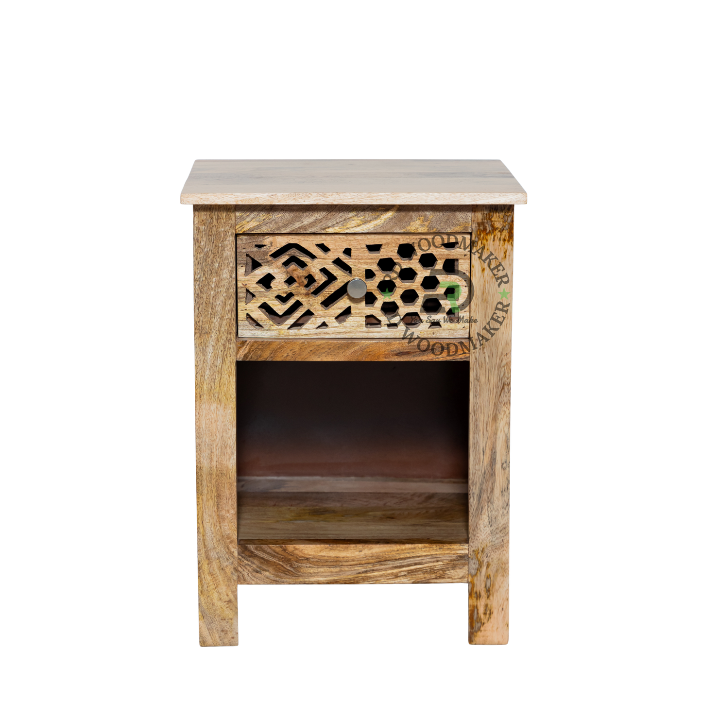 GEOMETRIC CARVED SOLID WOOD BEDSIDE TABLE