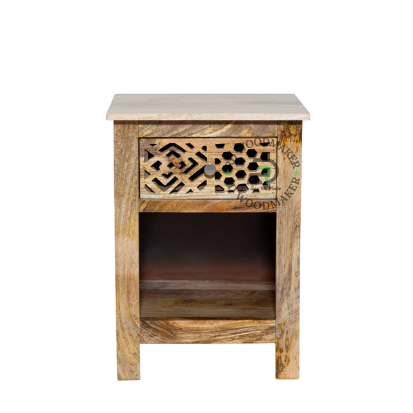 GEOMETRIC CARVED SOLID WOOD BEDSIDE TABLE