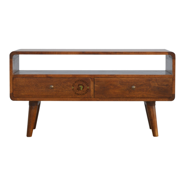 MID-CENTURY MODERN SOLID WOOD TV UNIT WITH 2 DRAWERS