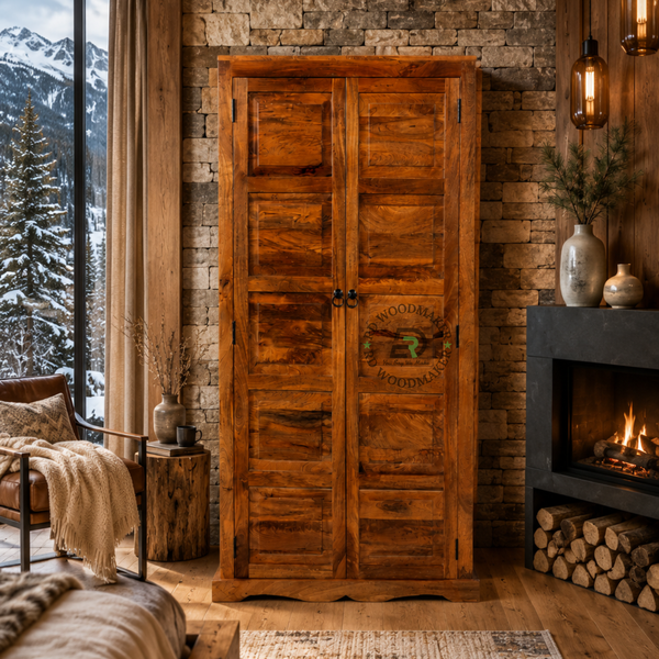 CLASSIC SOLID WOOD 2 DOOR WARDROBE IN WALNUT FINISH