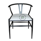 BLACK METAL WISHBONE DINING CHAIR WITH WHITE CUSHION