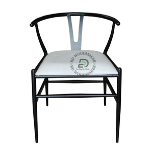 BLACK METAL WISHBONE DINING CHAIR WITH WHITE CUSHION