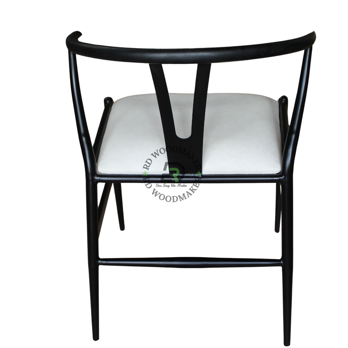 BLACK METAL WISHBONE DINING CHAIR WITH WHITE CUSHION