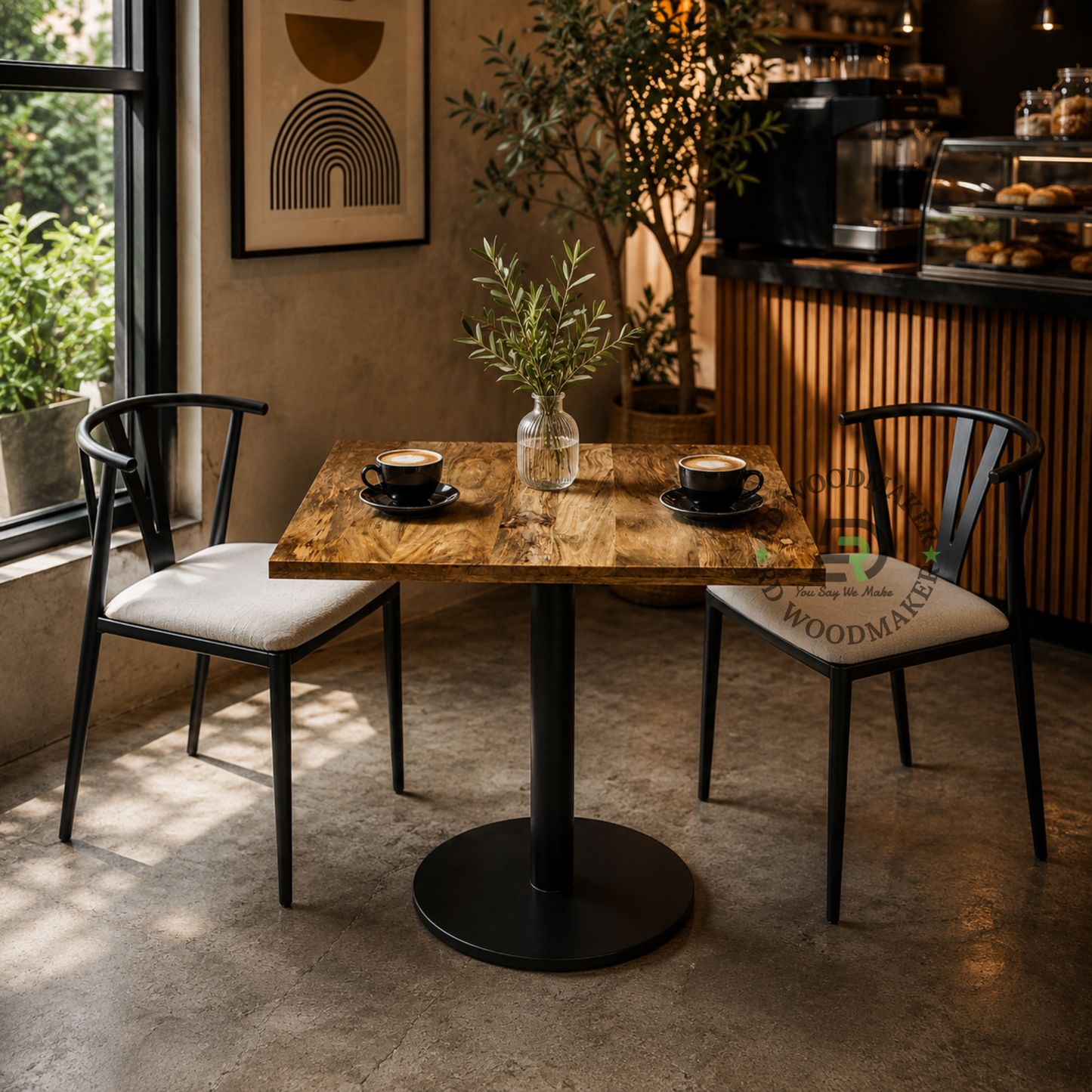 BLACK METAL WISHBONE DINING CHAIR WITH WHITE CUSHION