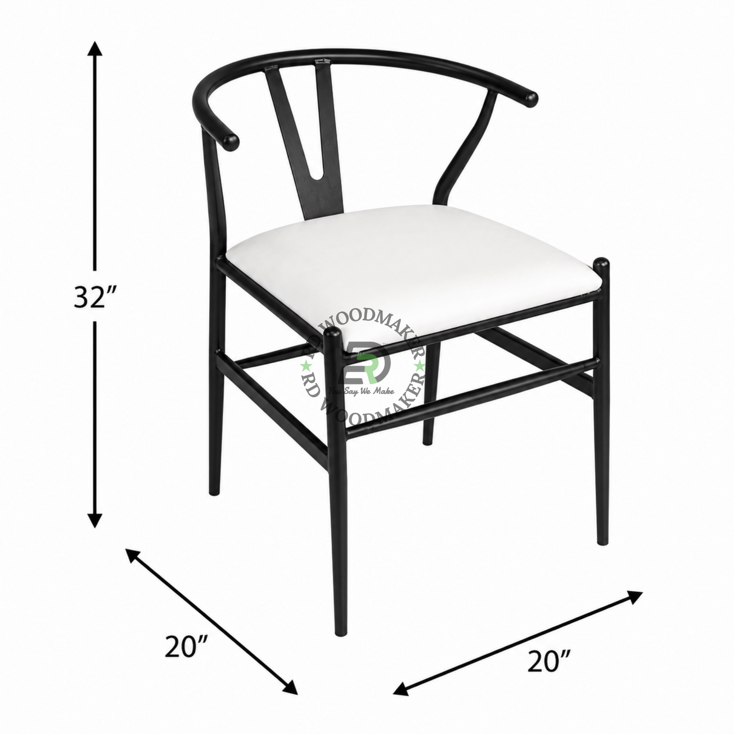 BLACK METAL WISHBONE DINING CHAIR WITH WHITE CUSHION