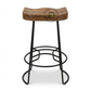 BACKLESS SOLID WOOD BAR STOOL WITH SCULPTED SEAT AND BLACK METAL FRAME