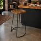 BACKLESS SOLID WOOD BAR STOOL WITH SCULPTED SEAT AND BLACK METAL FRAME