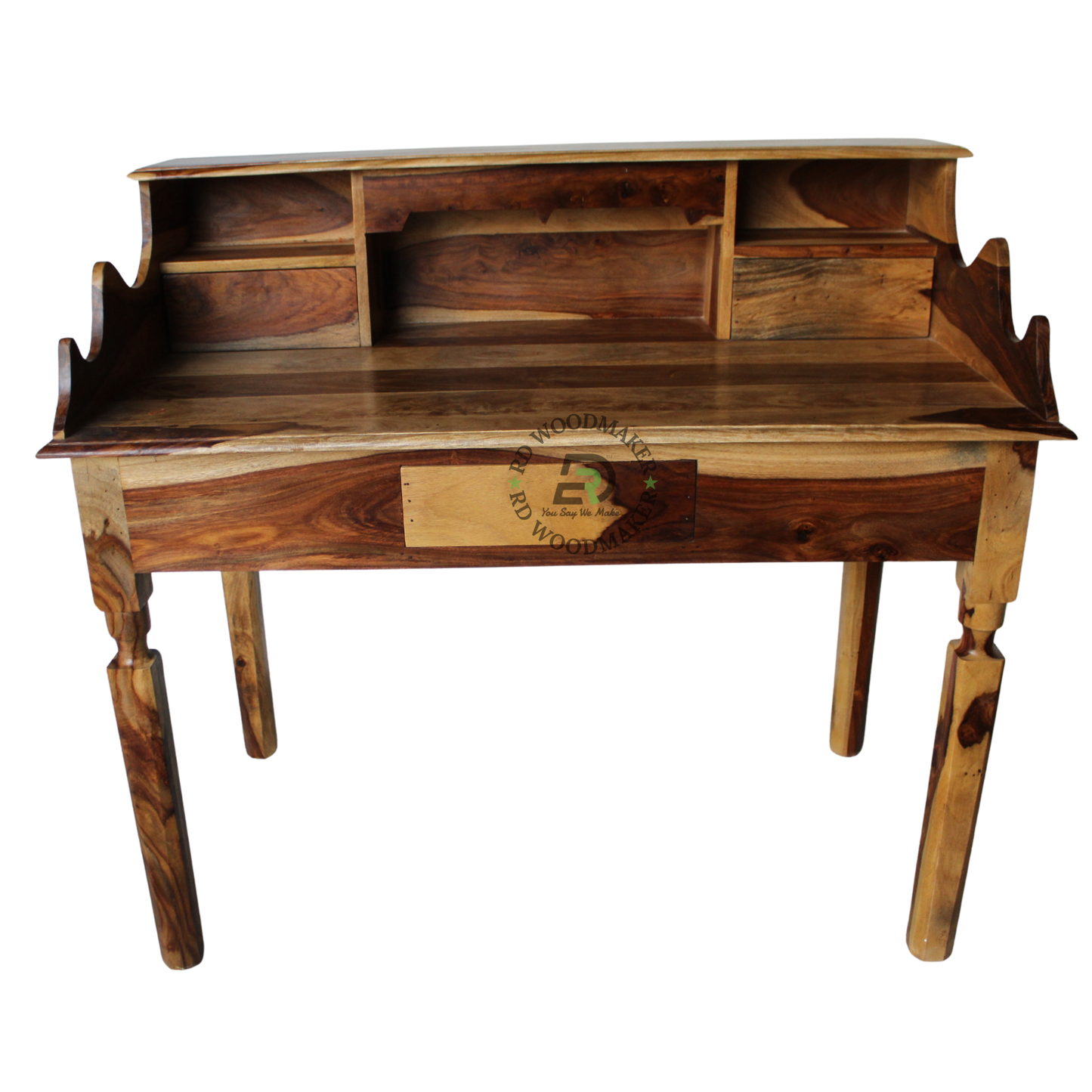 TRADITIONAL WOODEN WRITING DESK WITH HUTCH, DRAWERS AND OPEN SHELVES