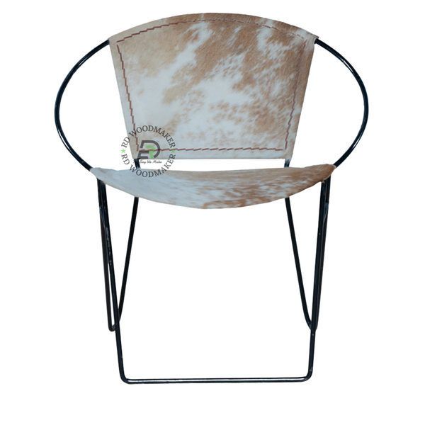 PREMIUM COWHIDE STYLE SLING LOUNGE CHAIR WITH BLACK METAL FRAME