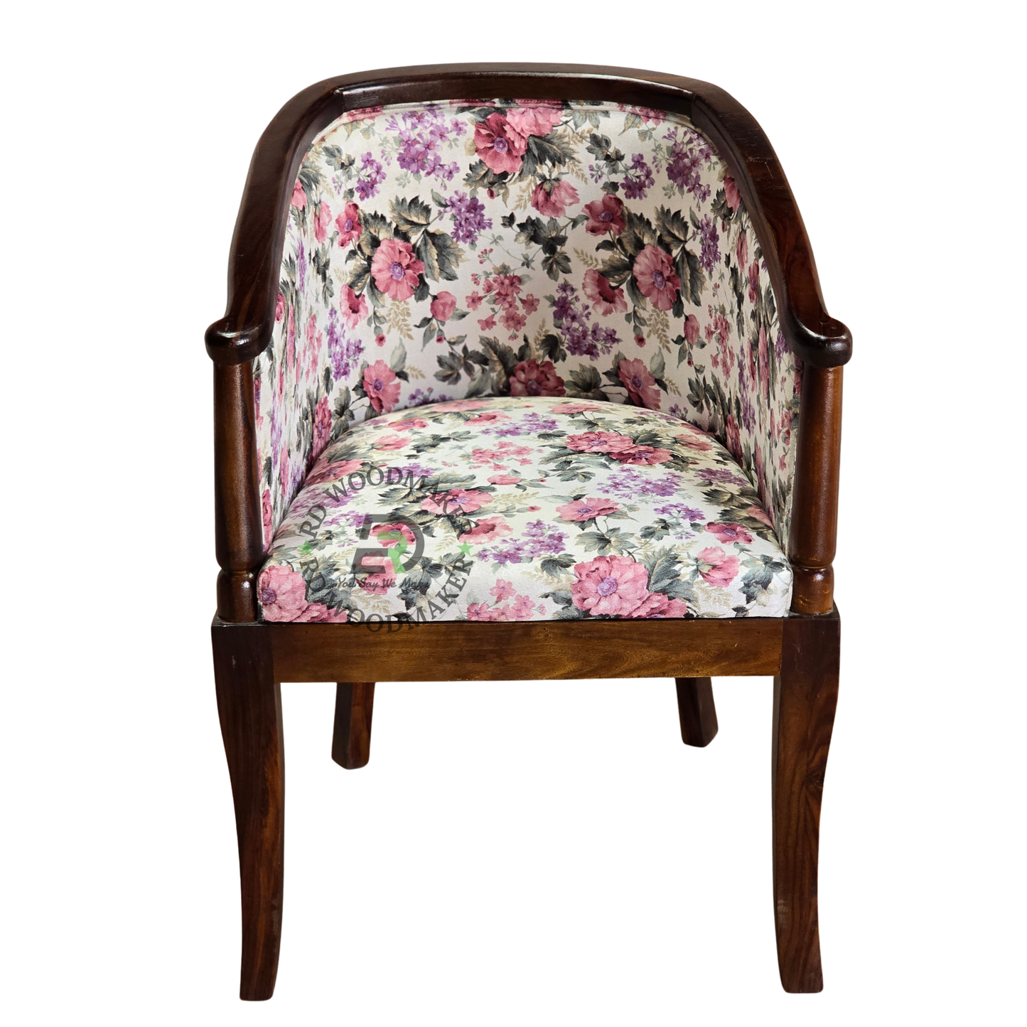FLORAL UPHOLSTERED WOODEN TUB DINING ARMCHAIR