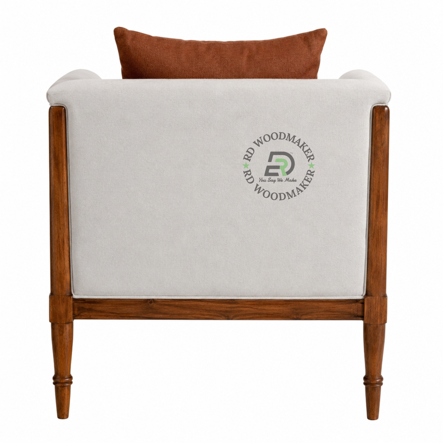 WOODEN JALI ARMCHAIR WITH GREY UPHOLSTERY