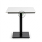 MODERN SQUARE WHITE PEDESTAL DINING TABLE WITH BLACK METAL BASE