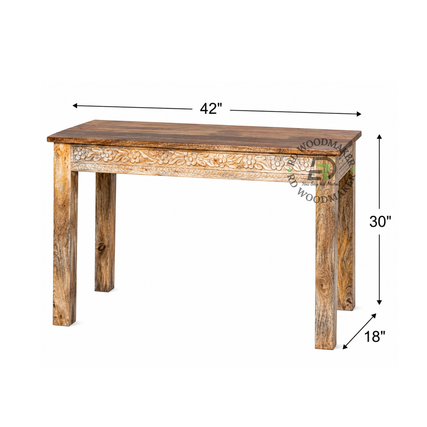 HAND CARVED SOLID WOOD CONSOLE TABLE WITH FLORAL DESIGN