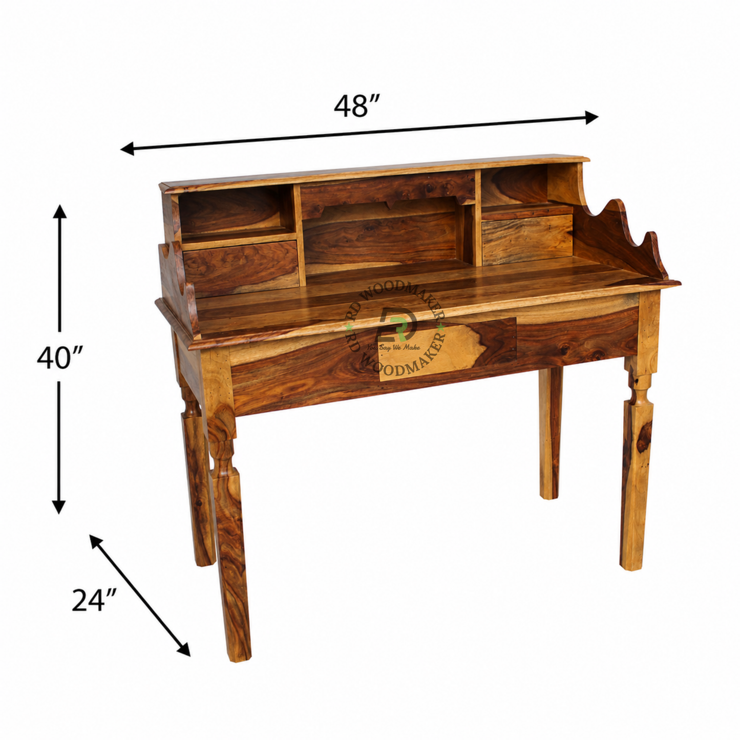 TRADITIONAL WOODEN WRITING DESK WITH HUTCH, DRAWERS AND OPEN SHELVES