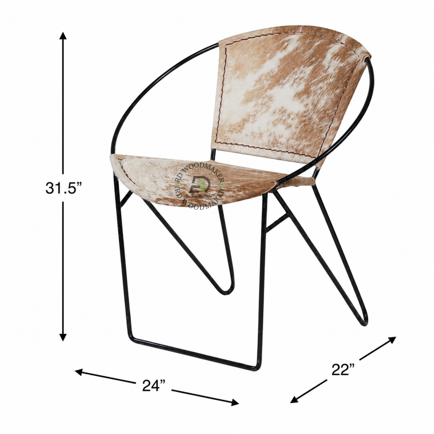 PREMIUM COWHIDE STYLE SLING LOUNGE CHAIR WITH BLACK METAL FRAME