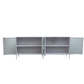 WHITE METAL & RIBBED GLASS DISPLAY SIDEBOARD