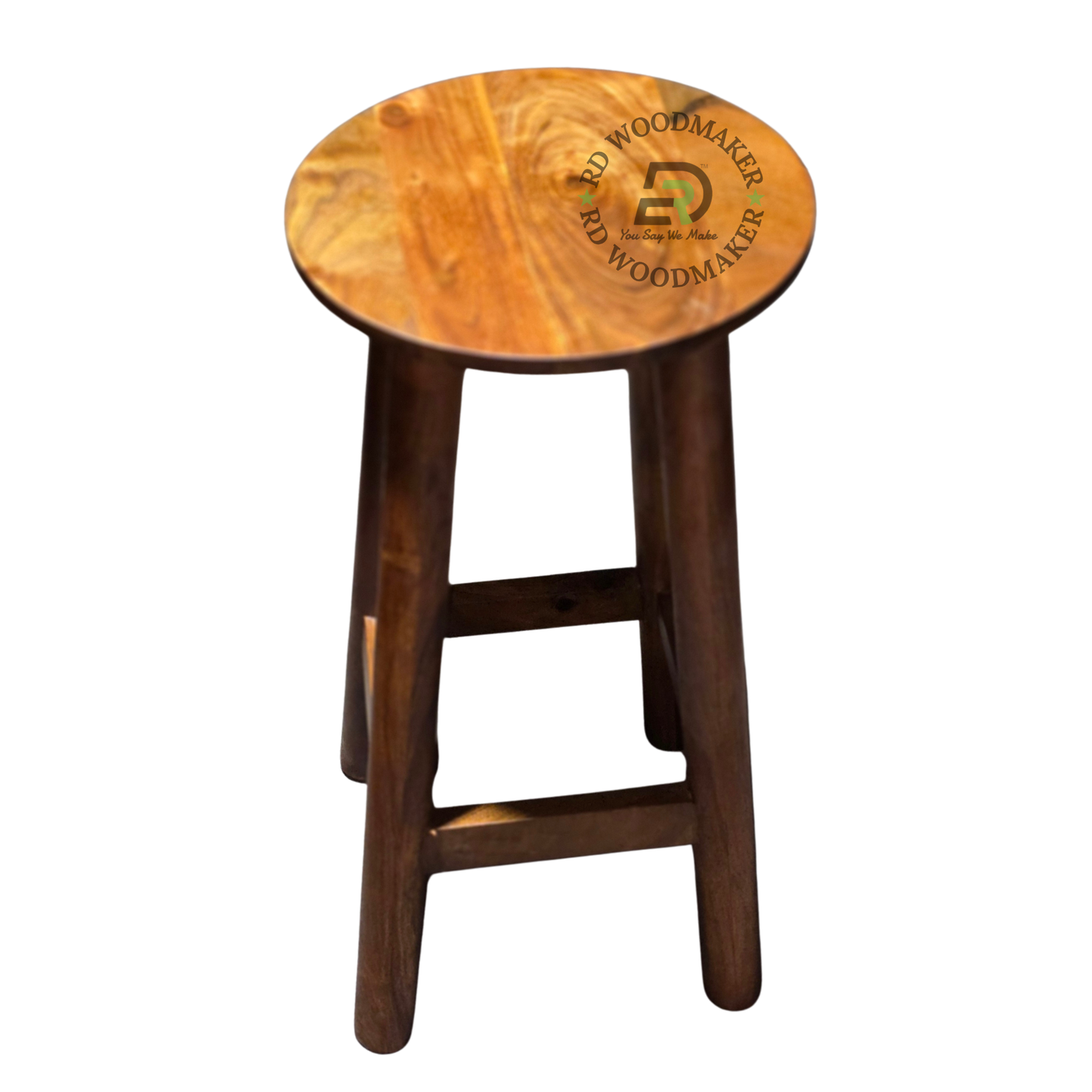 SOLID WOOD ROUND BAR STOOL WITH FOOTREST