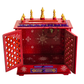 PREMIUM HAND-PAINTED RED WOODEN HOME TEMPLE WITH JALI DOUBLE DOORS & DOUBLE STORAGE DRAWERS
