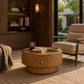 MODERN ROUND LEATHER UPHOLSTERED COFFEE TABLE