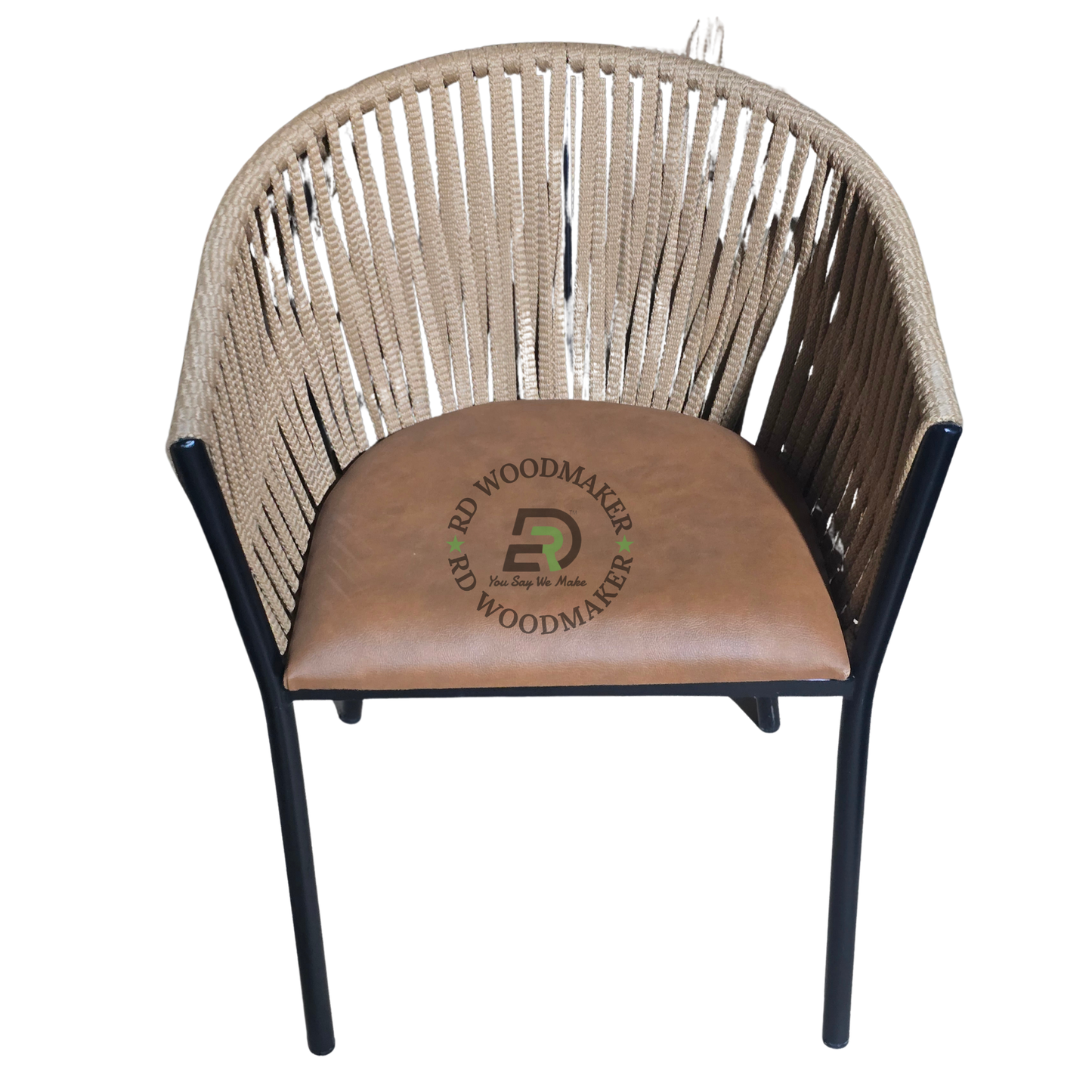 NATURAL ROPE WOVEN DINING ARMCHAIR WITH BROWN CUSHION