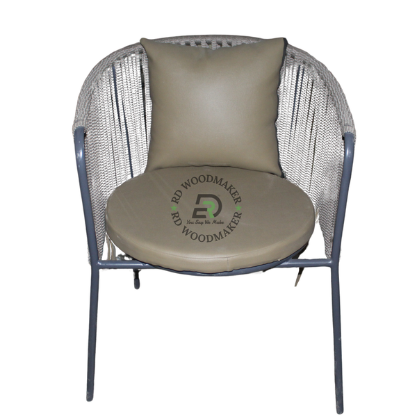 ROUND ROPE WOVEN LOUNGE ARMCHAIR WITH TAUPE CUSHIONS