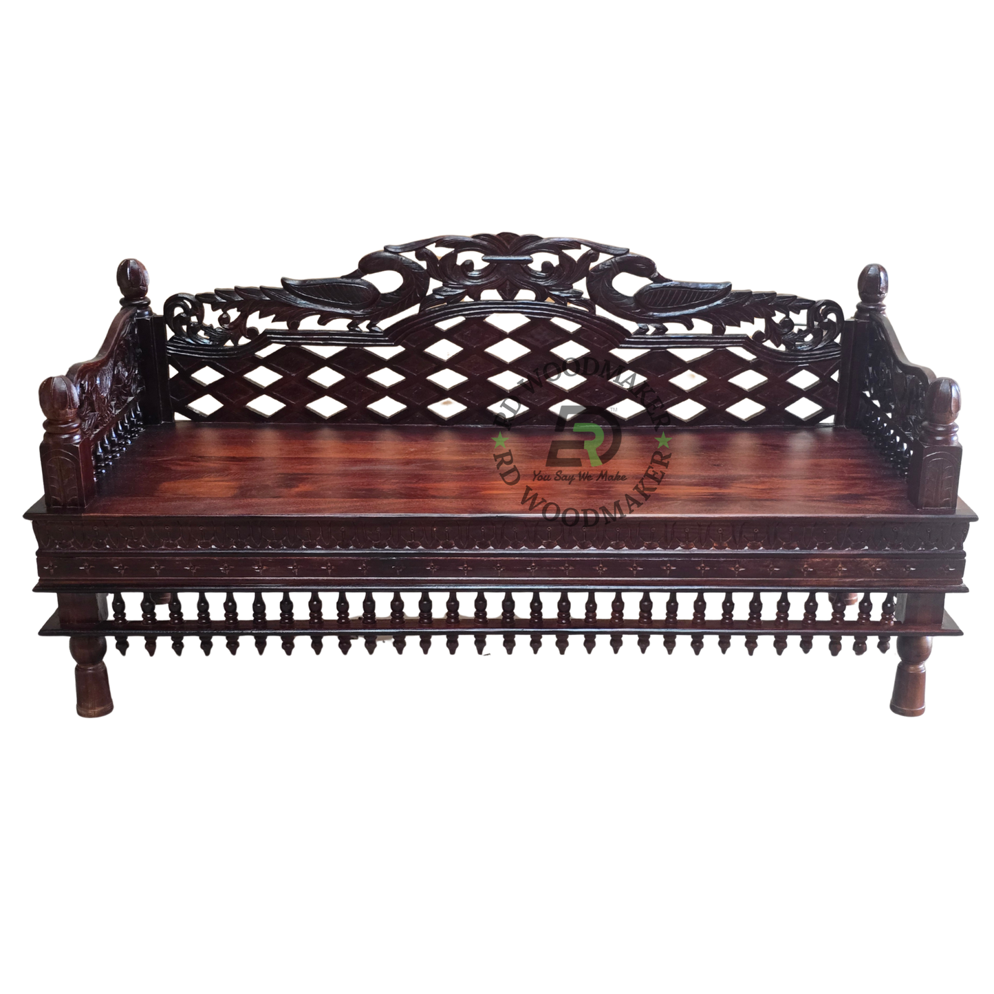 ROYAL HANDCARVED WOODEN DIWAN SOFA WITH LATTICE BACKREST