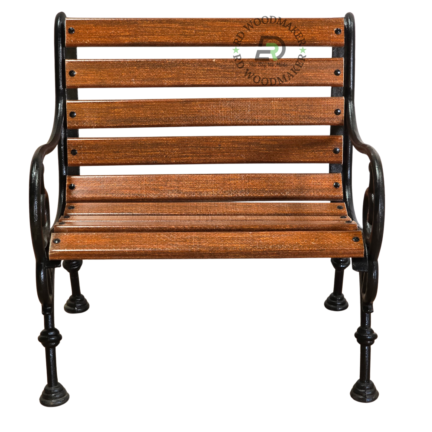 CLASSIC WOODEN SLAT GARDEN ARMCHAIR WITH CAST METAL FRAME