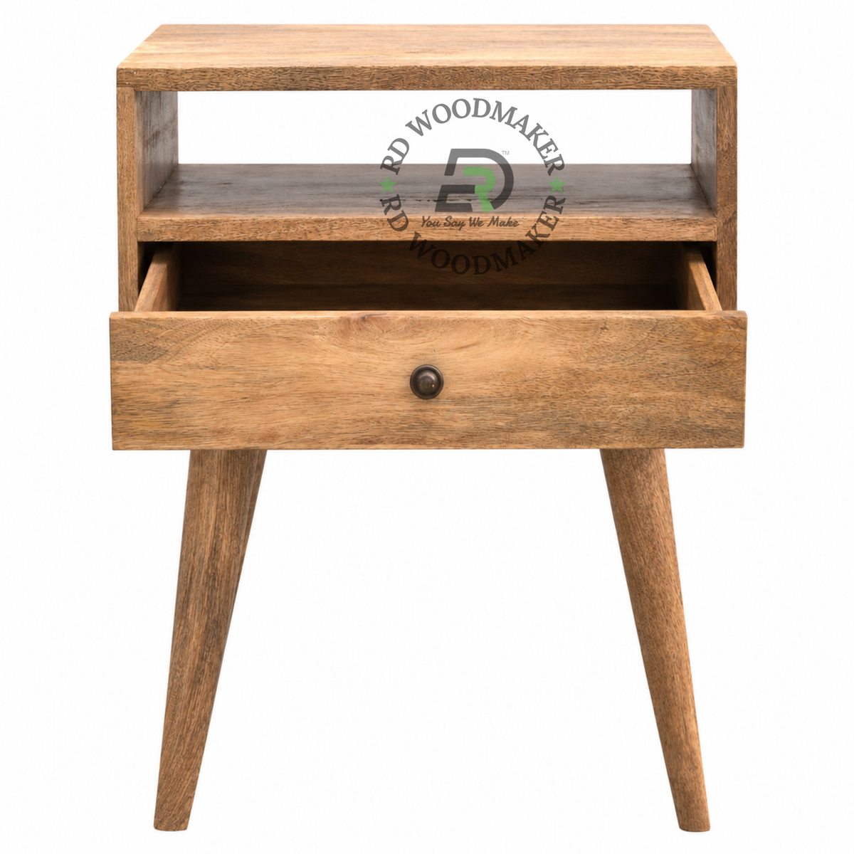 MODERN SOLID WOOD OPEN SHELF 1 DRAWER BEDSIDE TABLE