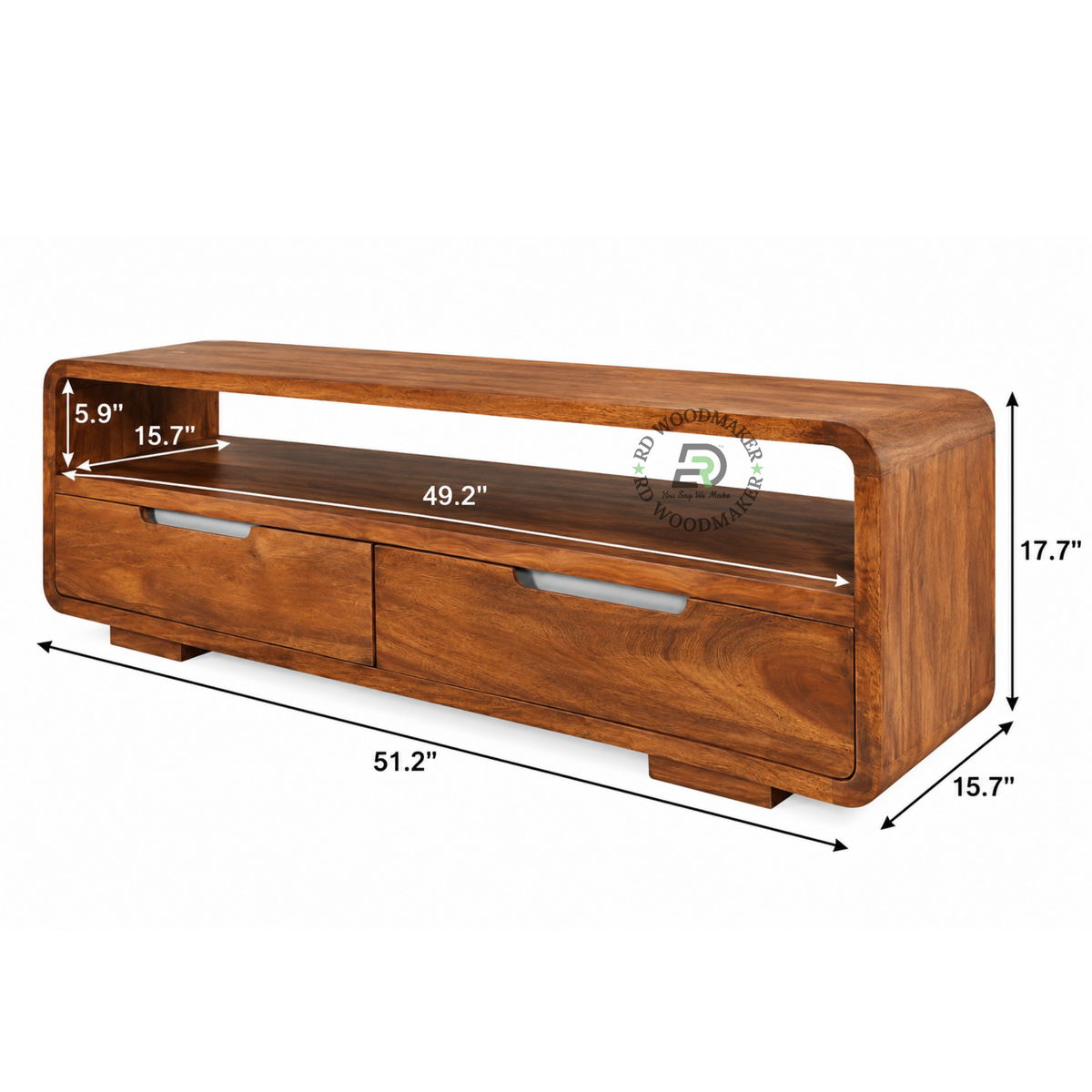 AUREN ROUNDED 2-DRAWER SOLID WOOD TV UNIT